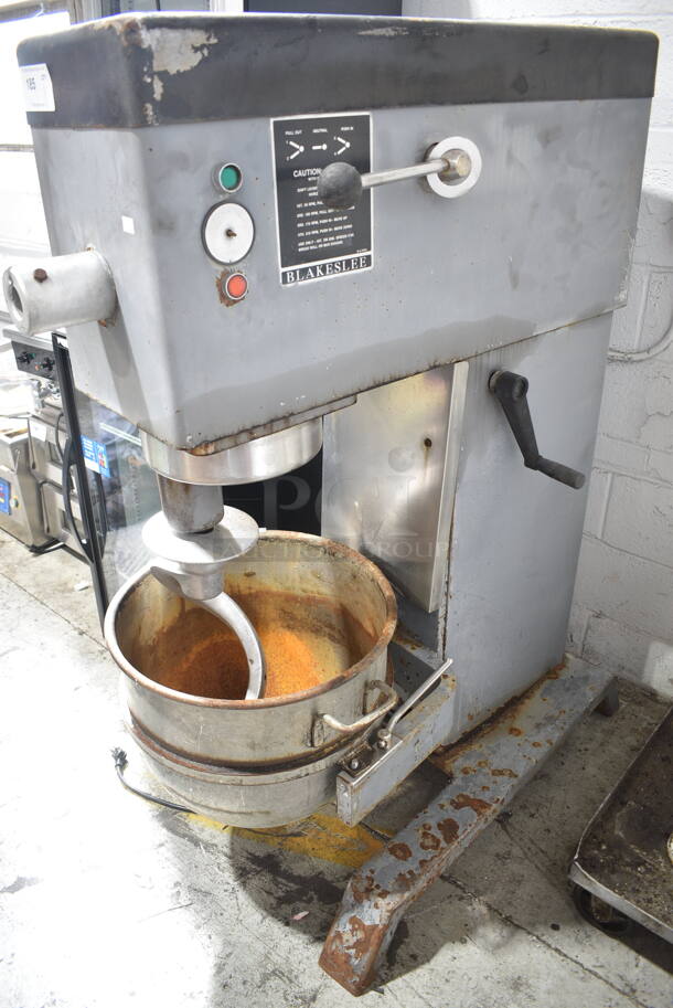 Blakeslee Metal Commercial Floor Style 60 Quart Planetary Dough Mixer w/ Metal Mixing Bowl and Dough Hook Attachment. 