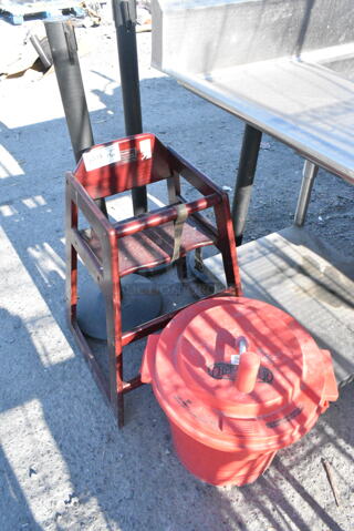 5 Various Items Including Chef Master Lettuce Spinner, High Chair and 3 Stanchions. 5 Times Your Bid! 