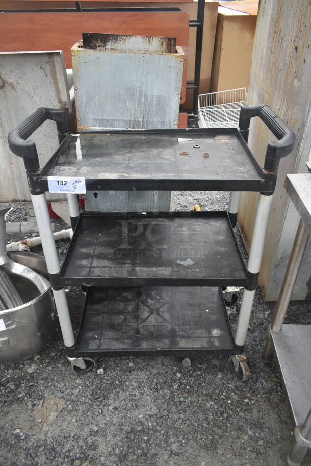 Black Poly 3 Tier Cart w/ Push Handles on Commercial Casters.