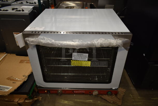 BRAND NEW SCRATCH AND DENT! Avantco 177CO32M Stainless Steel Commercial Countertop Electric Powered Half Size Convection Oven. See Pictures for Missing Interior Glass Pane. 208/240 Volts, 1 Phase.