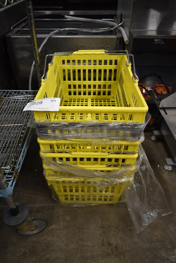 6 Yellow Poly Shopping Baskets. 6 Times Your Bid!
