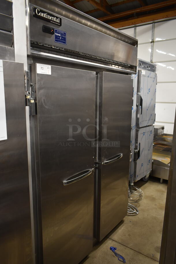 2018 Continental 2R Stainless Steel Commercial 2 Door Reach In Cooler. 115 Volts, 1 Phase. Tested and Working!