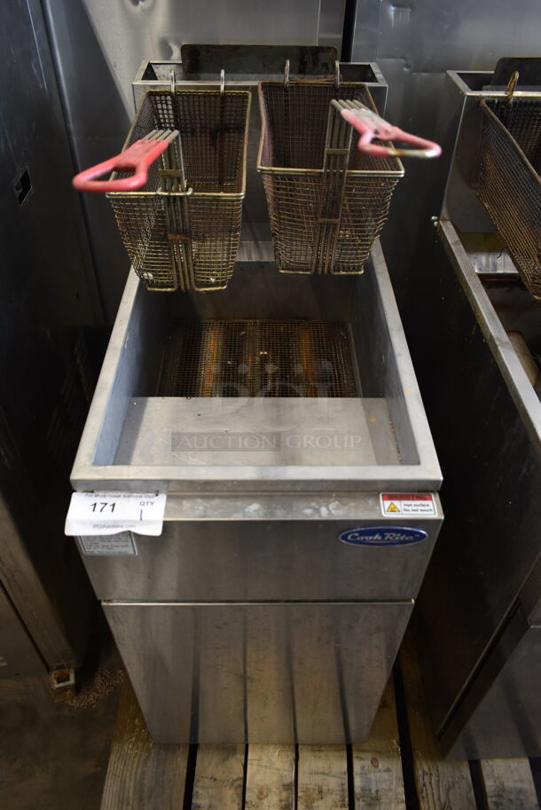 Cook Rite ATFS-40 Stainless Steel Commercial Floor Style Natural Gas Powered Deep Fat Fryer w/ 2 Metal Fry Baskets. 102,000 BTU.
