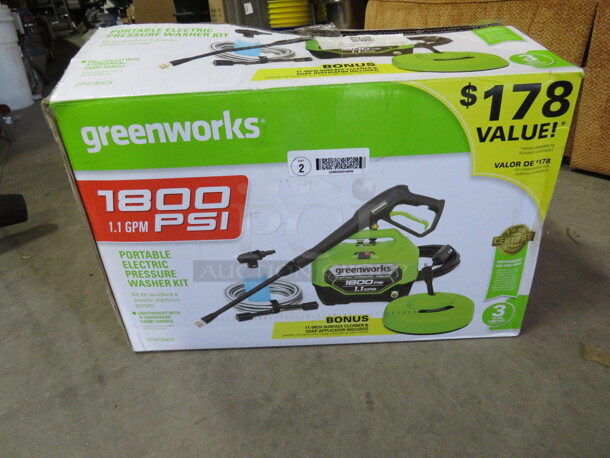 One Greenworks Portable Electric Pressure Washer Kit. 1800psi.