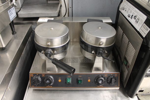 HYX-2205-2 Stainless Steel Commercial Countertop Double Waffle Maker. 110 Volts, 2 Phase. Tested and Working!
