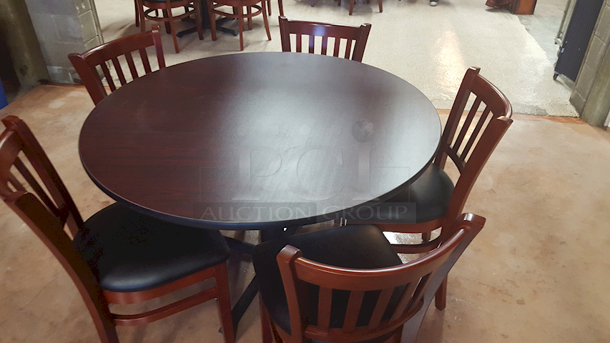 PARTY SIZE! 48" Round Cherry Finish / Black Table Height High Pressure Cafe / Breakroom Table. Overall In great Condition - Chairs Not Included. 