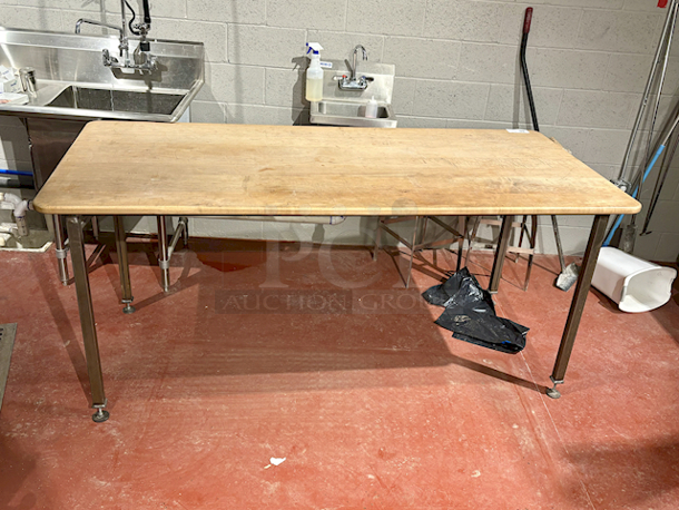 SOLID! Wood Prep-Table With Steel Legs and Adjustable Feet. 80x36x36