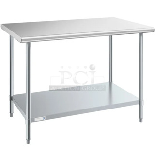 BRAND NEW SCRATCH AND DENT! Steelton 522ETSG3048 30" x 48" 18 Gauge 430 Stainless Steel Work Table with Undershelf. May Be Missing Pieces. 