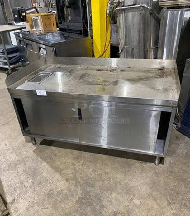 City Metal Works Custom Made Commercial Work Top Table! With Back And Side Splashes! With 2 Door Storage Space Underneath! Solid Stainless Steel! On Legs!