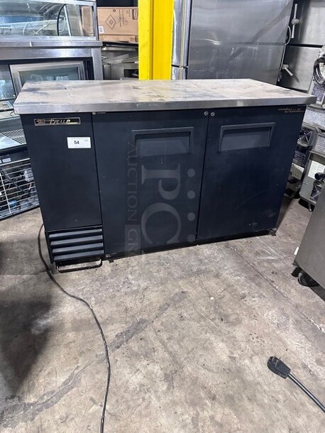 Nice! True 2 Solid Door Commercial Bar Back Cooler! Model TBB2 Serial 6975723! 115V 1 Phase! With Stainless Steel Work Surface!
