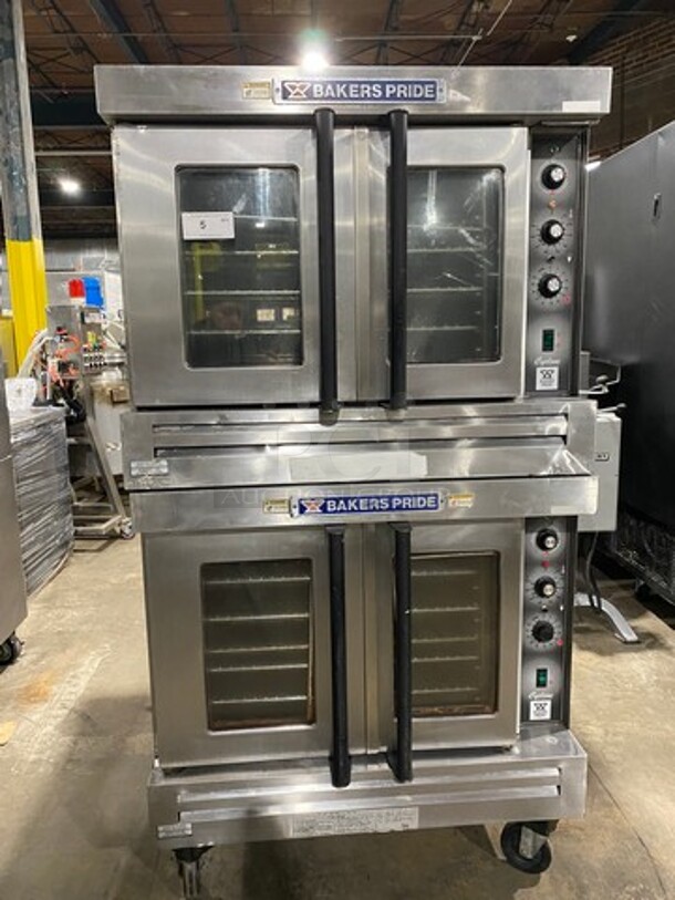 Bakers Pride Commercial LP Gas Powered Double Deck Convection Oven! With View Through Doors! Metal Oven Racks! All Stainless Steel! On Casters! 2x Your Bid Makes One Unit! Model: 455BC0GL1 SN: 646520702008