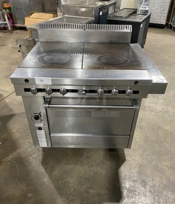 US Range Commercial Natural Gas Powered French Top/ Hot Plate Stove! With Oven Underneath! All Stainless Steel! On Casters!