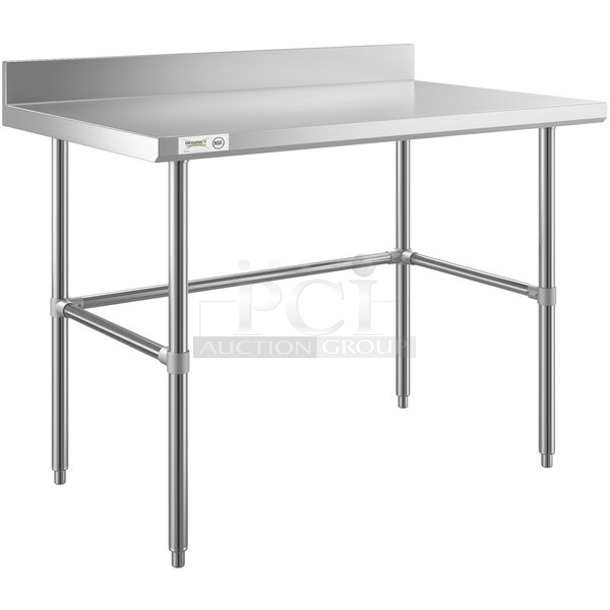 BRAND NEW SCRATCH AND DENT! Regency 600WT30X48BS 30" x 48" 16-Gauge 304 Stainless Steel Commercial Open Base Work Table with 4" Backsplash