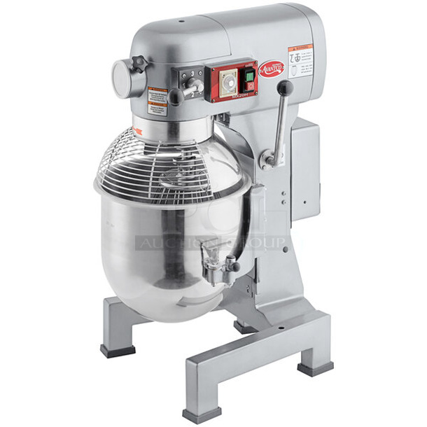 BRAND NEW SCRATCH AND DENT! Avantco 177MX20H Metal Commercial Countertop 20 Quart Planetary Dough Mixer w/ Stainless Steel Mixing Bowl, Bowl Guard, Dough Hook and Paddle Attachment. 120 Volts, 1 Phase. Tested and Working!