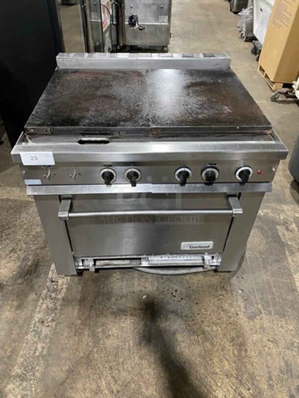 Garland Commercial Electric Powered Flat Griddle! With Oven Underneath! All Stainless Steel! Model 36ER35 Serial 1507100100831! On Casters!