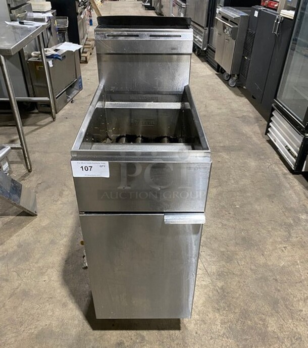All Stainless Steel! Commercial Natural Gas Powered Deep Fat Fryer! With Backsplash!  On Legs! - Item #1118495