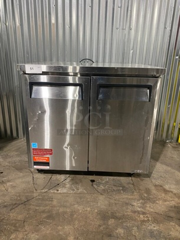 Turbo Air Commercial Under The Counter 2 Door Freezer! With Poly Coated Racks! All Stainless Steel! Model MUF36 Serial MU3FB10026! 115V! On Casters!