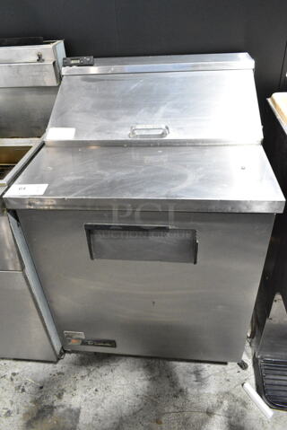 True TSSU-27-08 Stainless Steel Commercial Sandwich Salad Prep Table Bain Marie Mega Top on Commercial Casters. 115 Volts, 1 Phase. Tested and Powers On But Does Not Get Cold