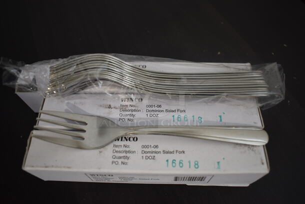 36 BRAND NEW IN BOX! Winco 0001-06 Stainless Steel Dominion Salad Forks. 6.25". 36 Times Your Bid!