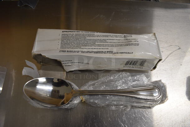 12 BRAND NEW IN BOX! Thunder Group SLNP004 Stainless Steel Dessert Spoons. 7.5". 12 Times Your Bid!