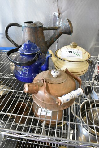 4 Various Items Including Watering Can and 3 Teapots. 4 Times Your Bid! 