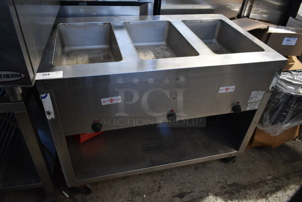 2013 PSW-3E-208/240-BS-MOE Metal Commercial 3 Well Electric Powered Steam Table w/ Under Shelf. 208/240 Volts.