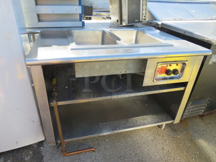 One Advance Tabco Stainless Steel 2 Well Steam Table With 2 SS Under Shelves. 48X30X35