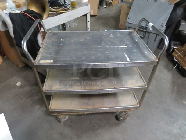 One Stainless Steel 3 Shelf Cart On Casters. 37X21X36