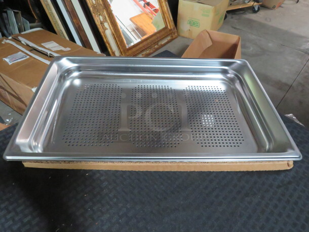 One NEW Vollrath Full Size 2.5 Inch Deep Perforated Stainless Steel Food Pan.  #90053.  $41.64. - Item #1118275
