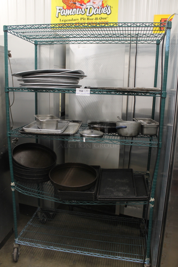 ALL ONE MONEY! Metro Lot of Various Items Including Metal Baking Pans and Drop In Bin. Does Not Include Shelving Unit. 