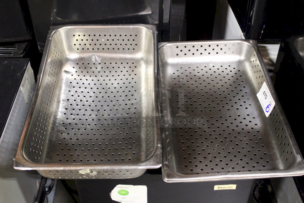 NICE! Full Size Hotel Pans (1) 4" Deep, (5) 2-1/2" Deep. Perforated.  6x Your Bid