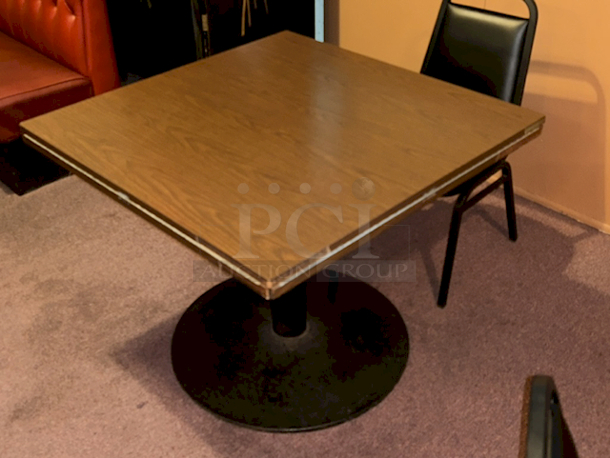 AMAZING! 36" Square to 51" Round Locking Drop Leaf Tabletop With Walnut Finish and Heavy Duty Weighted Base 36"/51" x 29"