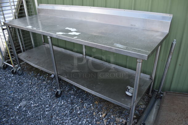Stainless Steel Commercial Table w/ Back Splash and Under Shelf on Commercial Casters. 96x30x50