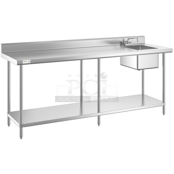 BRAND NEW SCRATCH AND DENT! Regency 600ST3096R 30" x 96" 16 Gauge Stainless Steel Work Table with Sink. Bay 16x20