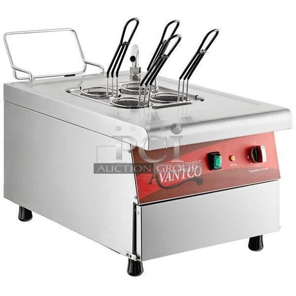 BRAND NEW SCRATCH AND DENT! Avantco 177PC201 Stainless Steel Commercial Countertop Electric Powered Pasta Cooker. 208/240 Volts, 1 Phase. 