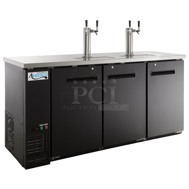 BRAND NEW SCRATCH AND DENT! 2024 Avantco 178UDD72HC Stainless Steel Commercial (2) Double Tap Kegerator Beer Dispenser. (3) 1/2 Keg Capacity. 115 Volts, 1 Phase. - Item #1128003