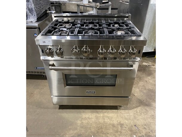 2019 AMAZING! ZLINE Gas Powered 6 Burner Stove! With Oven Underneath! Stainless Steel! On Legs! MODEL RG36
Serial 19061590289 120V/60Hz