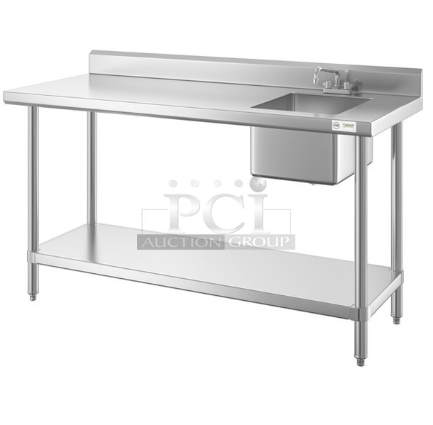 BRAND NEW SCRATCH AND DENT! Regency 600ST3072R 30" x 72" 16 Gauge Stainless Steel Work Table with Sink. No Under Shelf or Legs.