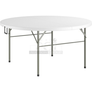 BRAND NEW SCRATCH & DENT! Lancaster Table & Seating 384YCZ60RDBF 60" Round Heavy-Duty Granite White Plastic Bi-Folding Table. No Observable Damage. 2x Your Bid