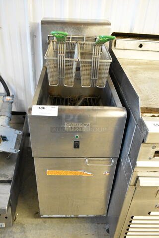 Frymaster SR14ESD Stainless Steel Commercial Floor Style Electric Powered Deep Fat Fryer w/ 2 Metal Fry Baskets. 