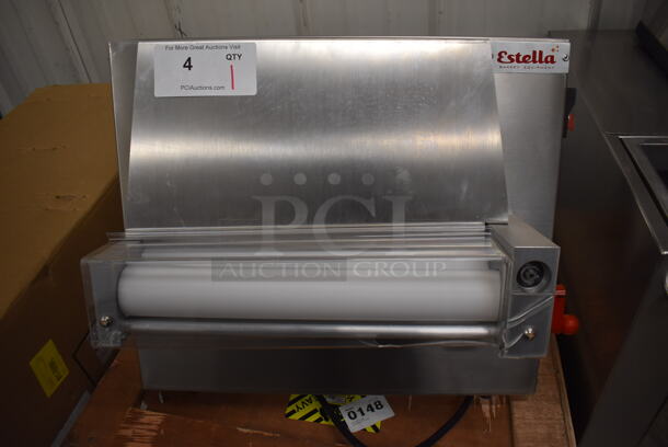 BRAND NEW SCRATCH AND DENT! Estella 348EDS12S 12" Metal Commercial Countertop One Stage Dough Sheeter. 120 Volts, 1 Phase. 19x20x15. Tested and Working!