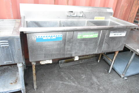 Stainless Steel Commercial 3 Bay Sink w/ Handles. 