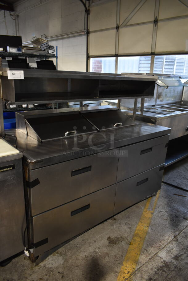 2012 Delfield UCD4464N-12-DD5 Stainless Steel Commercial Sandwich Salad Prep Table Bain Marie Mega Top w/ 4 Drawers and Over Shelf. 115 Volts, 1 Phase. Tested and Working!