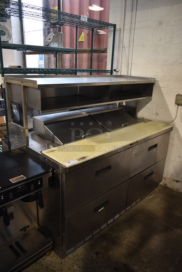 Delfield Stainless Steel Commercial Sandwich Salad Prep Table Bain Marie Mega Top w/ 4 Drawers and 2 Tier Over Shelf. Tested and Working!