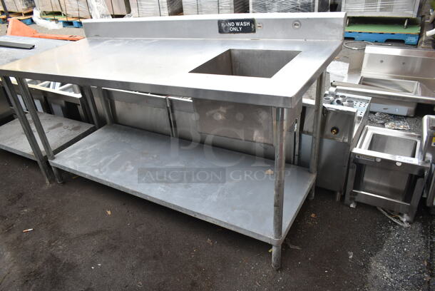 Stainless Steel Single Bay Sink in Counter w/ Back Splash and Under Shelf. Bay 15x15x12