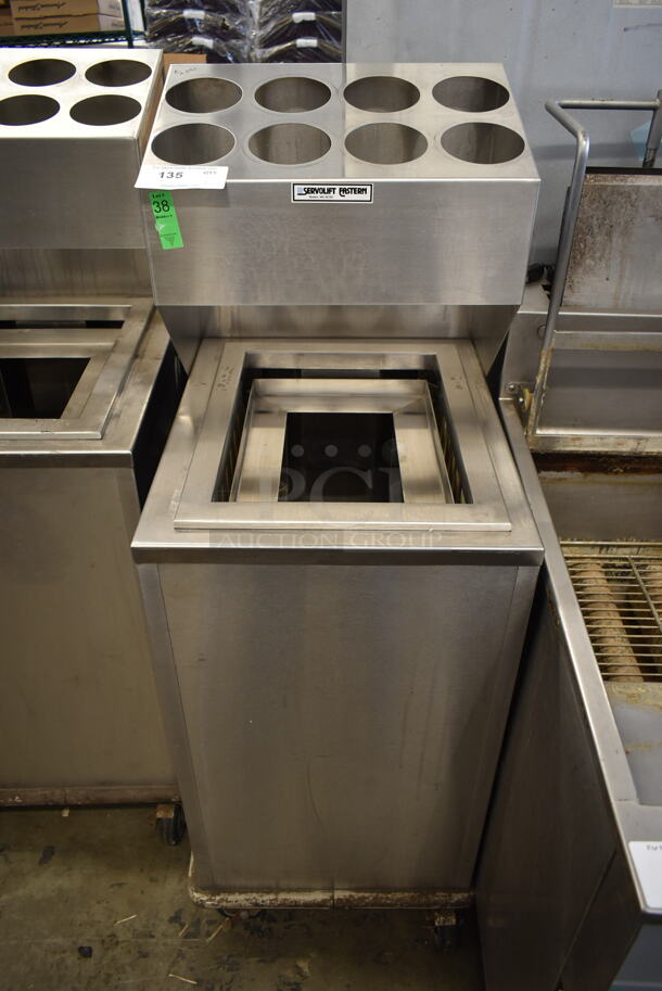 Servolift Eastern Stainless Steel Commercial Tray Return w/ 8 Cut Out Silverware Stand on Commercial Casters. 