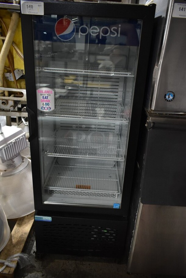 Frigoglass MC300-V2L Metal Commercial Single Door Reach In Cooler Merchandiser w/ Poly Coated Racks on Commercial Casters. 115 Volts, 1 Phase. Tested and Working!