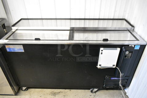 Turbo Air TBC-65SB Metal Commercial Back Bar Bottle Cooler w/ 2 Sliding Lids on Commercial Casters. 115 Volts, 1 Phase. 