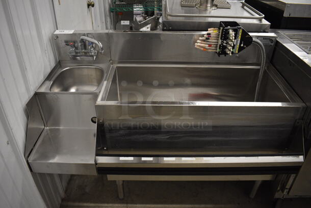 Stainless Steel Commercial Ice Bin w/ Sink Basin, Faucet, Handles, Cold Plate, Speed Well and Soda Gun. 48x24x37