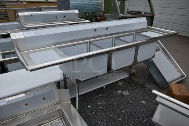 BRAND NEW SCRATCH AND DENT! Steelton 522CS31818LR Stainless Steel Commercial 3 Bay Sink w/ Dual Drain Boards. 